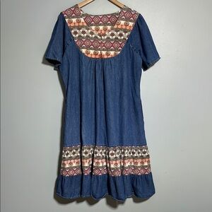 Boho Denim Dress with Embroidered Accents